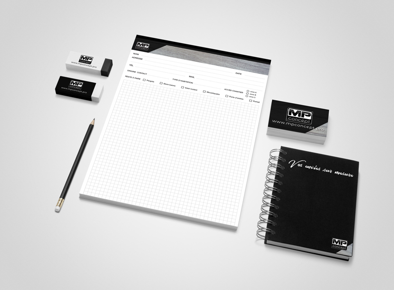 Bloc-note personnalisé, cartes de visite et accessoires